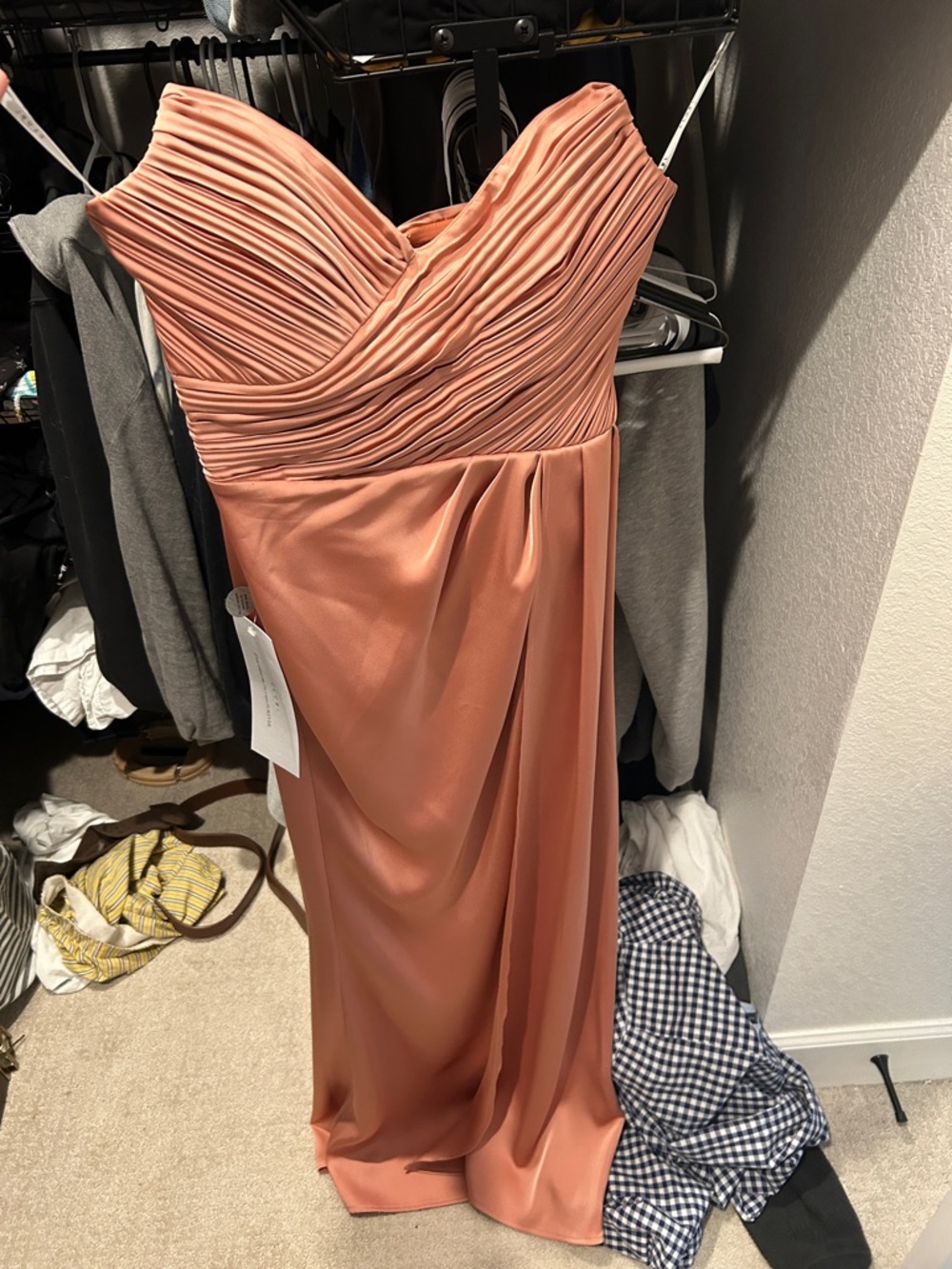 Strapless Pleated Coral Evening Dress